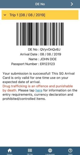 singapore arival card