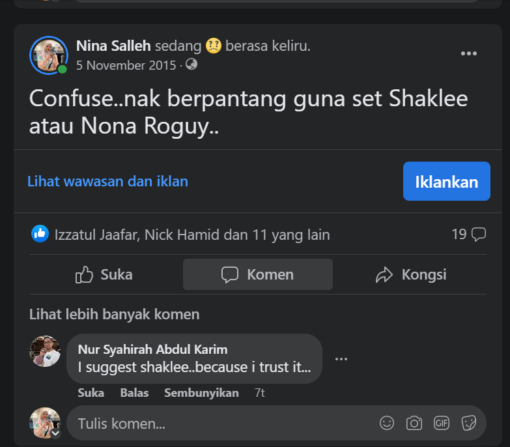 set mengandung shaklee